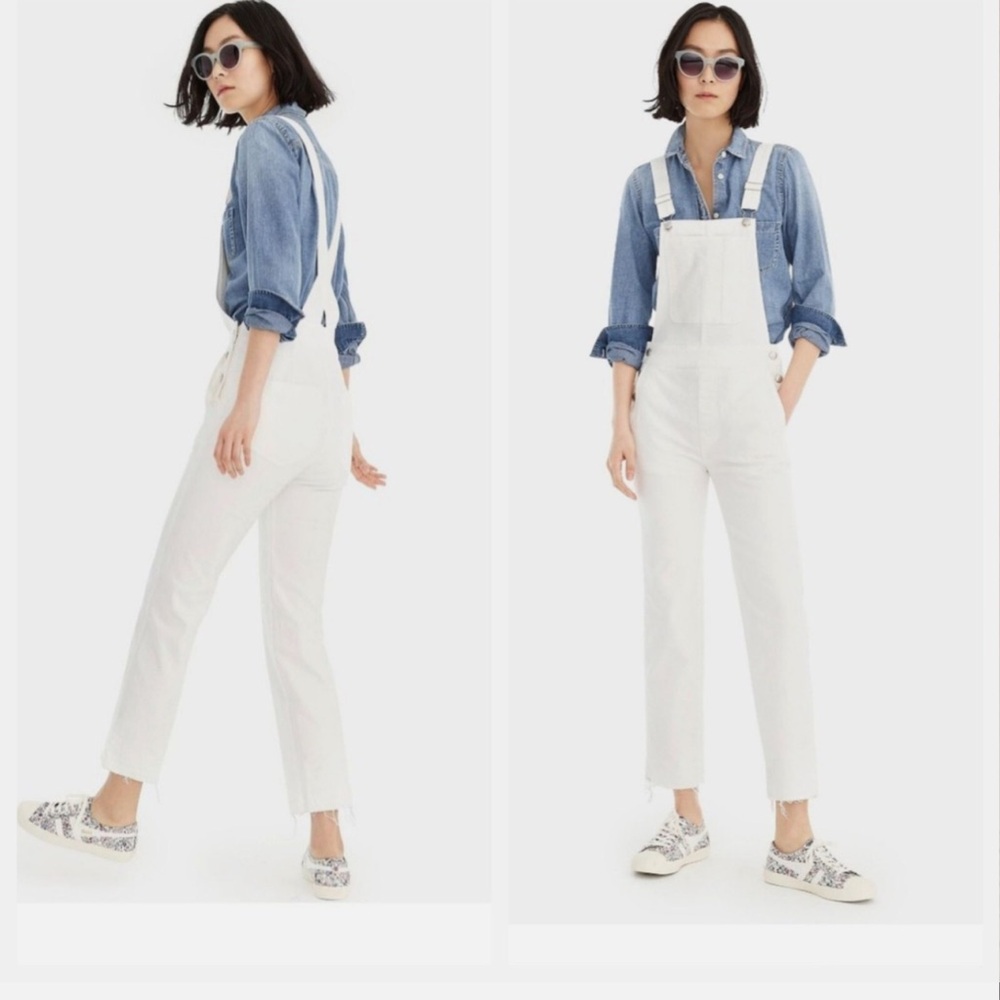 Point Sur J.Crew Women XXS White Denim Overalls Straight Leg Button Side Utility